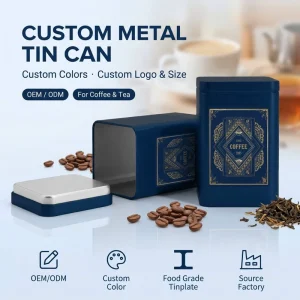 Custom Logo Rectangular Food Grade Airtight Tinplate Tea and Coffee Box with Lid