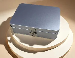 Custom Logo Rectangular Silver Tin Case Hinged Lid Metal Pencil Box with Embossing for Stationery Storage