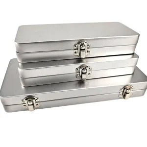 Custom Logo Recyclable Eco Friendly Rectangular Silver Tin Case Hinged Lid Metal Pencil Box Embossing Iron Craft for Stationery