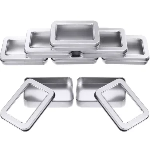 Custom Logo Silver Small Boxes Seamless Metal Tin Case Storage Food Containers Mini Tin Box Rectangle Clear Window Recyclable