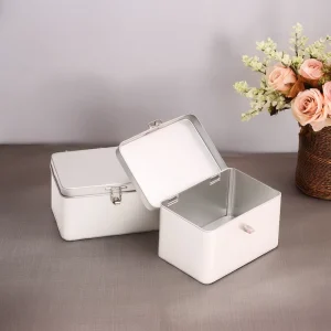 Custom Logo Silver Tin Box with Lock Hinged Flip Lid 107*70*60mm Recyclable Tinplate Storage Box