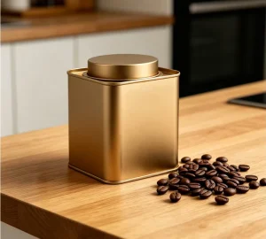 Custom Logo Square Tin Tea Canister, Tinplate Coffee Bean Storage Box, Sealed Food-Grade Container