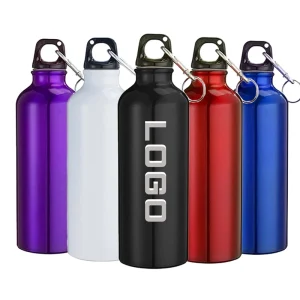 Custom Logo Sustainable Aluminum Water Bottle Ellipse Shape Modern Style Single Walled 500ml 750ml 1000ml Sports Lid Carabiner