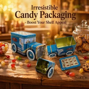 Custom Logo Vintage Truck-Shape Tin Box Metal Tinplate Can for Cookies Candy and Gifts Factory OEM Supplier