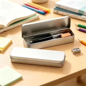 Custom Logo Window Tin Box OEM Manufacturer ISO Certified Metal Pen Stationery Packaging Case Liqiao Brand Model 145x45x22mm