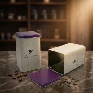 Custom Luxury Tinplate Empty Packaging Tea Coffee Ground Storage Rectangular Tin Boxes Canned Coffee Bean Tins Recycled