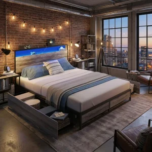 Custom Metal Bed Frame with Storage Headboard Easy Assembly for Hotel Bedroom Furniture
