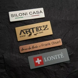 Custom Metal Crafts Aluminum Nameplates Labels Brushed Silver Anodized Metal Laser Engraving Logos Personalized Metal Tags