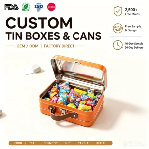 Custom Metal Lunch Tin Box With Handle Decorative Packaging Container Gift Tin Box for Cosmetic Storage Display