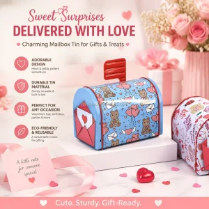 Custom Metal Mailbox Shaped Tin Gift Case Food Grade Tinplate Candy Chocolate Cookie Storage Container with Hinged Lid