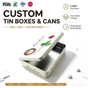 Custom Metal Tin Box with Hinged Lid for Candy, Tea, Cookies, or Cosmetics OEM/ODM Factory Direct