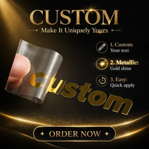 Custom Multi Color Letter Logo Gold Foil Waterproof Glossy Metal UV Transfer Labels Stickers for Sunglasses and Glasses Frames
