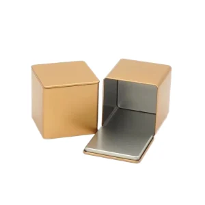 Custom Multicolor Square Tinplate Packaging Box with Embossed Logo and Printed Metal Finish