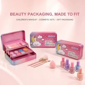 Custom OEM Kids’ Makeup Tin Box, Metal Tinplate, Tiered Pull-Out Tray, Cosmetic Set, Factory B2B Supplier Direct
