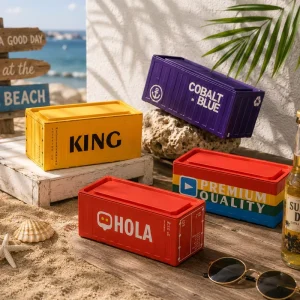 Custom Print Container Inspired Metal Boxes Sea Freight Container Model Tinplate Can Miniature Shipping Container Shaped Tin Box
