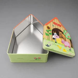Custom Printed Creative House Shaped Tin Box for Cookies & Candy Decorative Home Shape Tinplate Gift Box for Kids