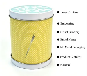 Custom Printed Cylindrical Round Metal Tin Can OEM Embossed Logo Tinplate Container for Tea Coffee Snack Food Gift Packaging