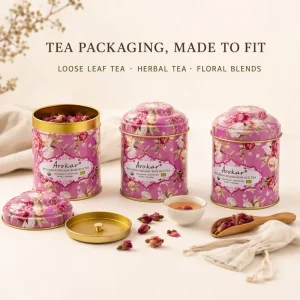 Custom-Printed Double-Lid Round Tinplate Jar Container, Black and Pink, Large Empty Metal Tea Tin