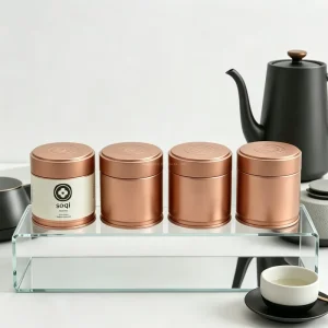 Custom Printed Embossed Tinplate Matcha Tin Can 50g Airtight Moisture Proof Cylinder Tea Powder Container with Double Lid