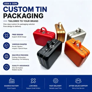 Custom Printed Food Grade Metal Lunch Tin Cans Hinged Lid Gift Packing Box for Cookies Chewing Gum Snacks Candies Chocolate