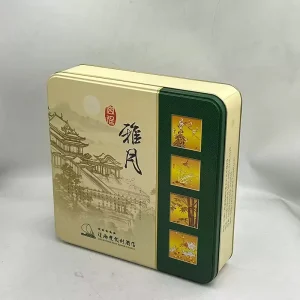 Custom-Printed Four-Color Offset Tin Box with Square Lid for Cookies and Christmas Gifts