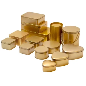 Custom Printed Gold Round Metal Tin Gift Box for Cookies and Chocolate