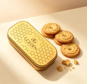 Custom Printed Gold Square, Round, or Rectangular Metal Tin Box for Tea, Coffee, Cakes, Candy, Cookies, Biscuits, or Chocolate