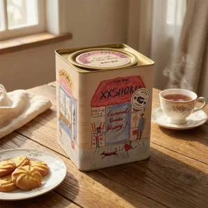 Custom Printed Golden Square Food Grade Tinplate Tin Box Airtight Empty for Cookie Biscuit Tea Candy Coffee Storage