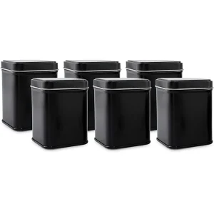 Custom Printed Logo Small Empty Black Metal Tins Box Square Food Grade Tea Gift Boxes Tin Can Packaging