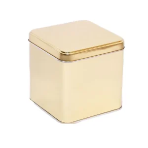 Custom Printed Luxury Pale Gold Square Metal Tinplate Box Recyclable Tea and Cookie Packaging