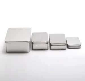 Custom Printed Metal Hinged Tin Box with Square or Rectangular Lid for Candle Gift Packaging