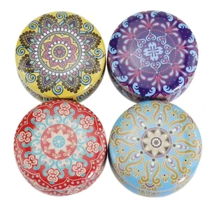 Custom Printed Metal Tinplate Cans With Irregular Round Metal Tins Empty Candle Storage Jar With Lid