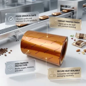 Custom Printed Metallic Laminated Roll Film Bulk Aluminum Foil Packaging Roll Film for Food and Automatic Packing