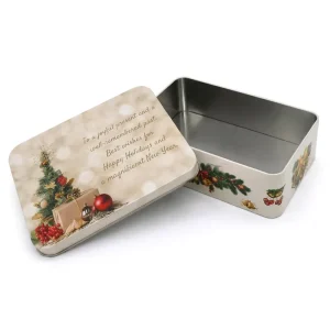 Custom Printed Rectangular Food-Grade Metal Tin Box with Lid for Christmas Cookies