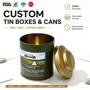 Custom Printed Rectangular Food Grade Metal Tin Box with Lid for Tea, Biscuits, Cookies, and Candy