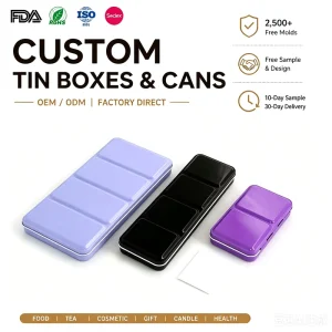 Custom Printed Rectangular Metal Food Grade Tin Box Gift Packaging Container With Lid for Tea Biscuit Cookie Candy Storage