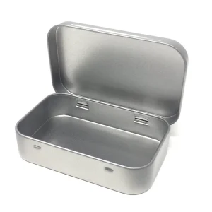 Custom Printed Rectangular Metal Tin Box with Flip and Hinged Lid