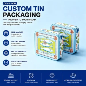 Custom Printed Rectangular Tinplate Box for Cookie, Chocolate, Candy, Snack, and Biscuit Packaging Storage