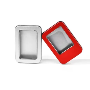 Custom Printed Rectangular Tinplate Box with Lid and Window