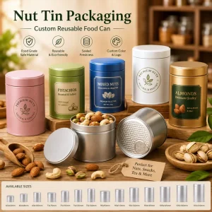 Custom Printed Round Nut Tin Box Metal Tinplate Can for Snack Packaging