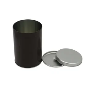Custom Printed Round Tinplate Storage Can with Lid, Cylindrical Metal Food Packaging