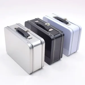 Custom Printed Silver Large Snack Cookies Jewelry Case Metal Lunch Tin Box With Hinged Lid Handle