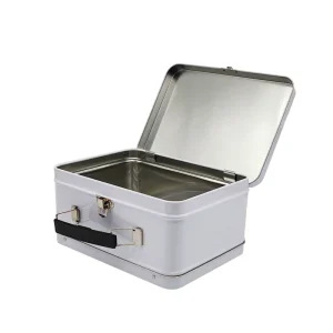 Custom Printed Silver Large Snack Cookies Jewelry Case Metal Lunch Tin Box with Hinged Lid Handle