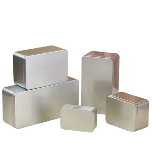 Custom Printed Silver Rectangular Tinplate Food Grade Tin Box for Canned Biscuit Storage Serving Recycled Multiple Sizes