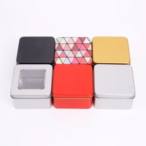 Custom Printed Silver Square Rectangle Tin Plate Container Matte Finish Recycled Materials Embossing for Gift Chocolate Candle