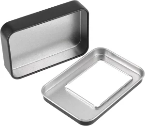 Custom Printed Small Black Rectangular Metal Tins for Cosmetics with Clear Window
