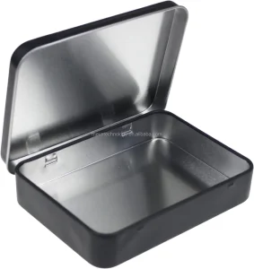 Custom Printed Small Hinged Rectangular Metal Tin Box for Cosmetic and Food Packaging