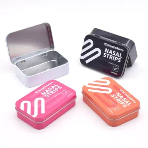 Custom Printed Small Metal Candy Tin Box with Hinged Lid for Mints and Packaging