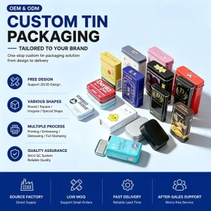Custom Printed Small Rectangular Hinged Tinplate Metal Box for Mint Chewing Gum Sugar Pill Candy and Cigarette Packaging