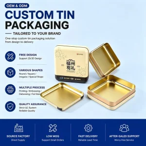 Custom Printed Square Food Tin Box Recycled Tinplate Material OEM Custom Logo Graphic Design Same Mold Structure